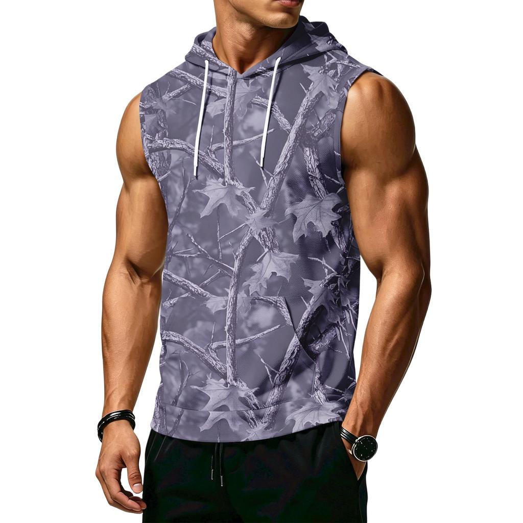 Men's Sleeveless Hoodie Athletic Casual Tank Top with Hood Pocket Drawstring Camouflage Print Muscle Fit Outdoor Sportswear