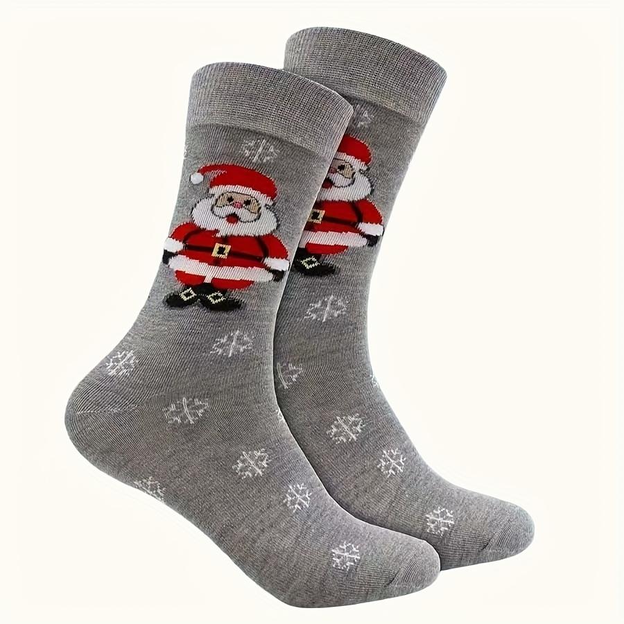 1 Pair of Men'S And Women'S Christmas Style (Santa Claus, Snowflakes) Pattern Mid-Tube Socks, Mainly in Gray, Comfortable Autumn And Winter Warm Socks