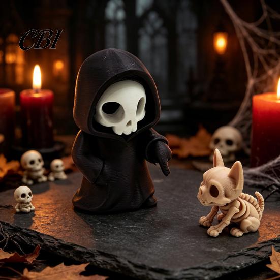 PLA Material Toys 9Pcs Grim Reaper Figurines, Cool Skull Skeleton Statues, Gothic Dark Halloween Home Decor Accessories Decoration for Bedroom