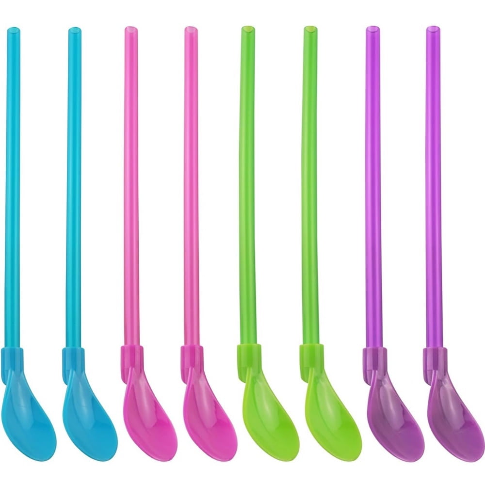 8 PCS Plastic Straw Spoons Reusable Straw Spoons Detachable Straw Spoon Cocktail Stirrer Coffee