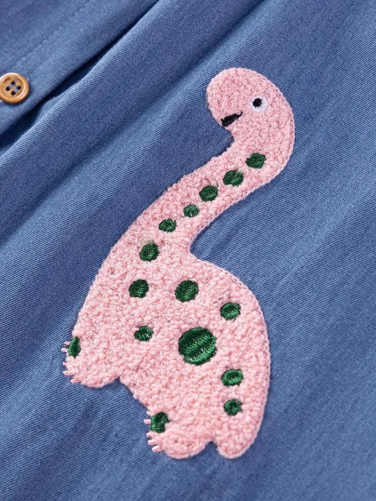 Little Maven Girls' Cartoon Appliqué Denim Dress - Short Sleeve Summer Style