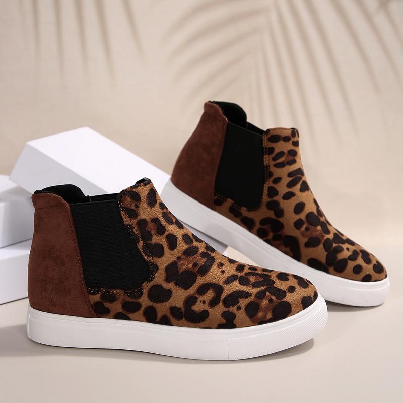 2024 New Autumn Women's Leopard Print Flat-soled Low-top Casual Thick-soled Comfortable Non-slip Color Matching Sneakers