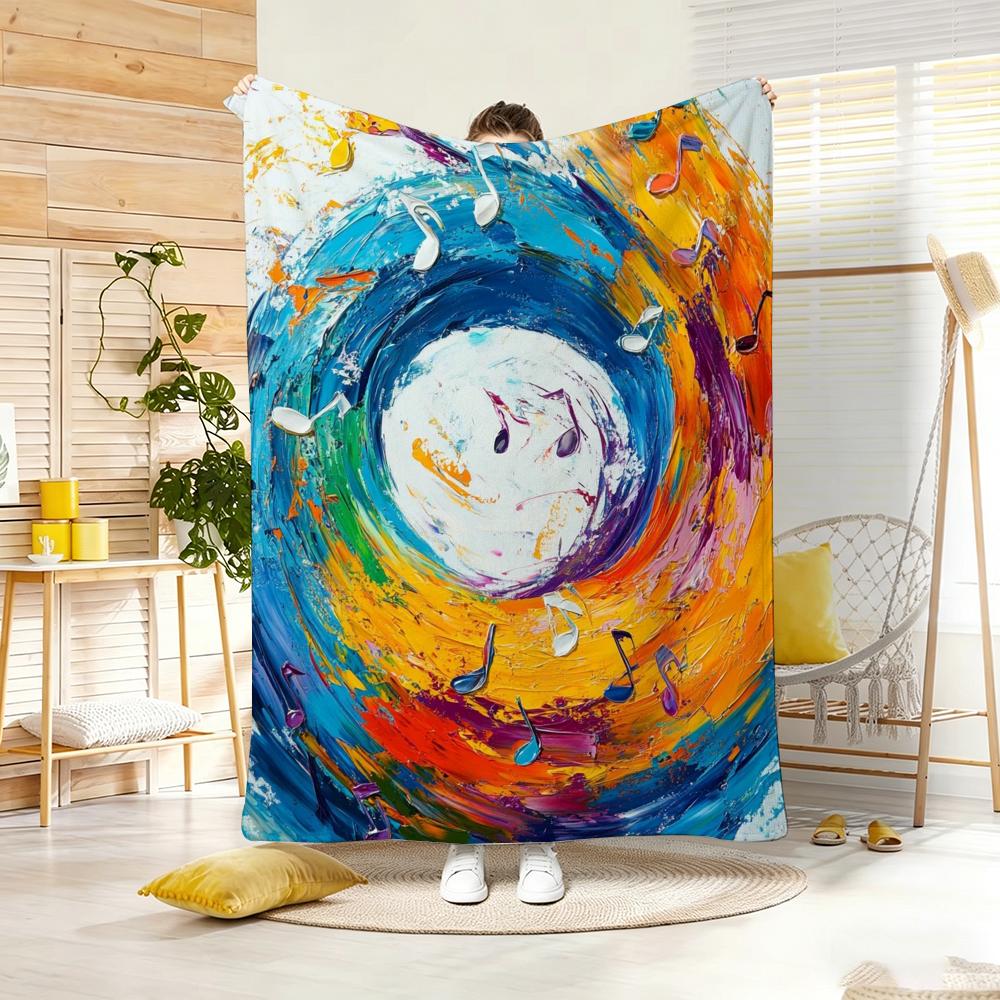 Painting Musical note oil art Throw Lightweight g Flannel Blanket Soft Skinfriendly for Summer Cooling