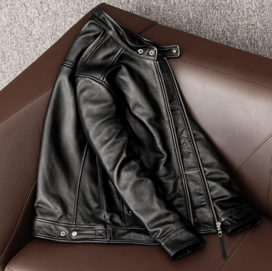 Весенняя и осенняя кожаная одежда мужская утягивающая кожаная куртка с воротником-стойкой