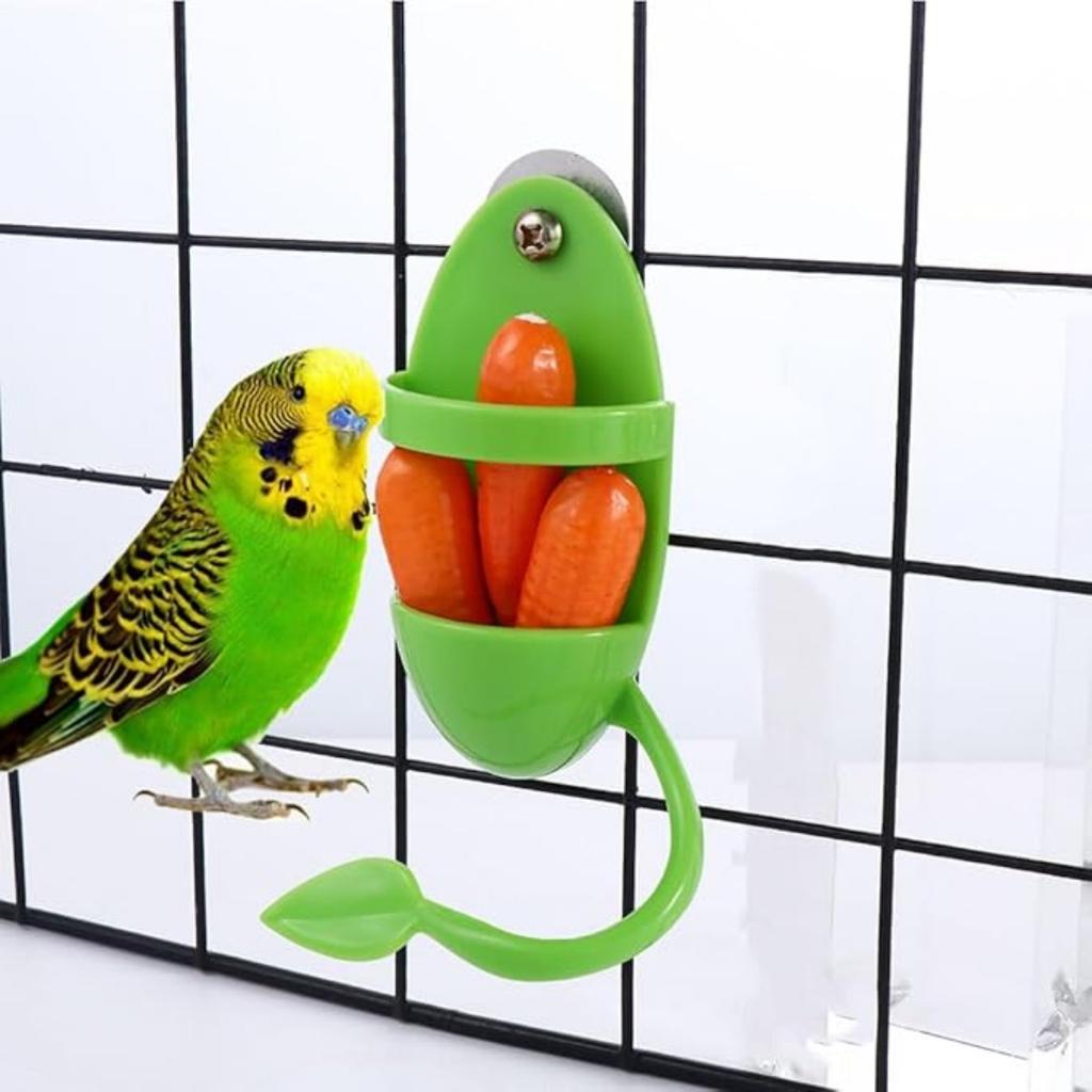 2Pcs Bird Feeding Cup Rack Plastic Cuttlebone Holder Stand Food Fruit Holder Bird Cage Accessories for Budgies Parakeet Cockatiel