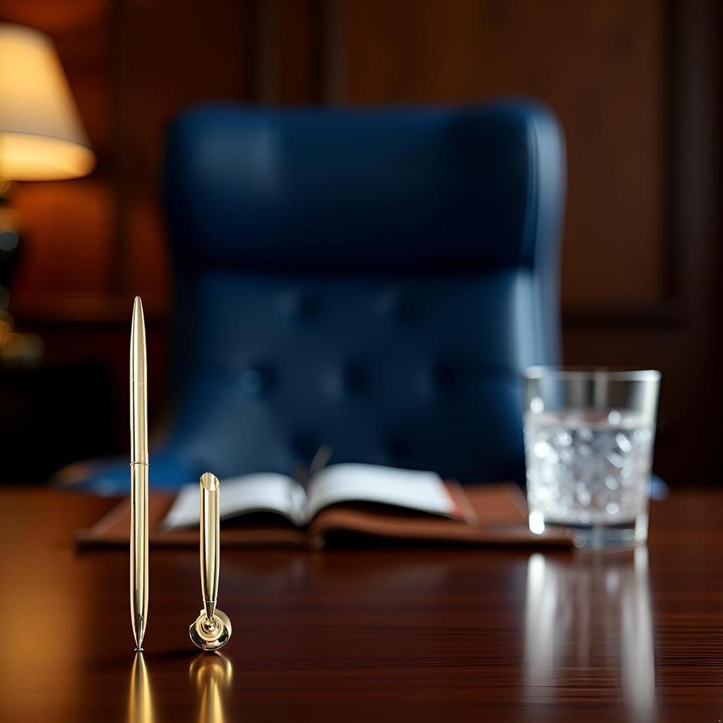 Gold Pen And Pen Stand Round Pen Holder Signing Pen Set Metal Attached To Desk Base Stands For Wedding Office Ballpoint Set Ballpoint Attached Base