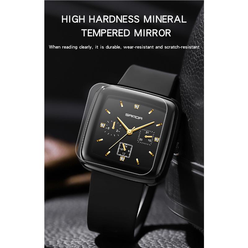 SANDA Новые квадратные кварцевые часы с шестью швами, мужские и женские часы, модные силиконовые Plaza, креативные персонализированные кварцевые часы