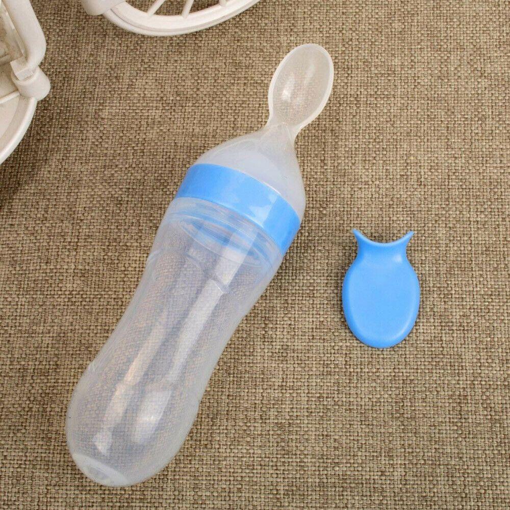90ML Safety Squeeze Milk Bottle Food Rice Feeder With Spoon Feeding Bottle