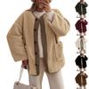 Women's Warm Winter Coats Casual Long Sleeve Button Up Fuzzy Fleece Jackets Outerwear
