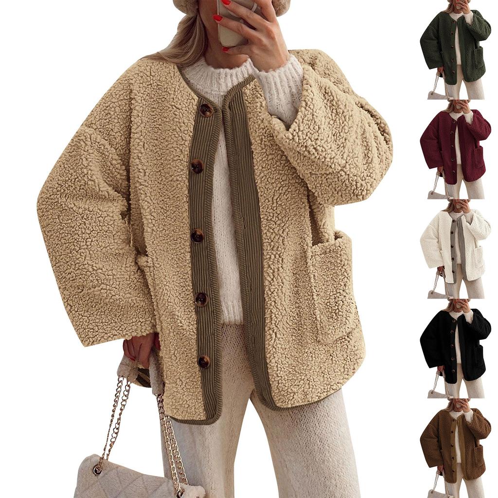 Women's Warm Winter Coats Casual Long Sleeve Button Up Fuzzy Fleece Jackets Outerwear