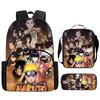 Набор из 3 предметов Школьный рюкзак NARUTO с передним карманом, Сумка для обеда и Пенал, Легкий и прочный, для мальчиков и девочек 5-10 лет