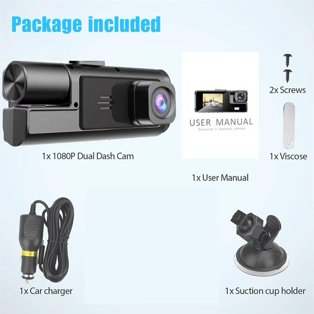 Автомобильный видеорегистратор 1080P с 3 камерами, передняя камера салона и задний видеорегистратор, 3-канальная камера DVR с циклической записью, G-сенсор, черный ящик, автомобильные аксессуары