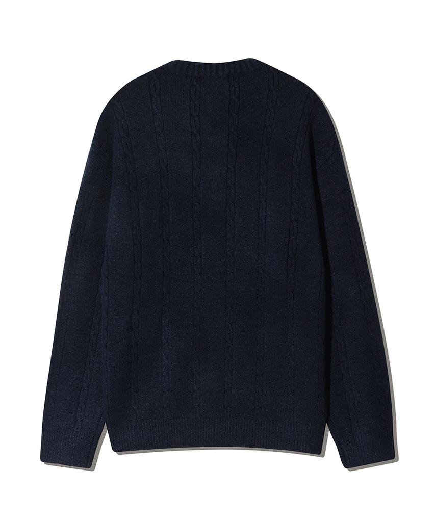 NODU Soft Henley Neck Round Long Sleeve Knit [Navy]