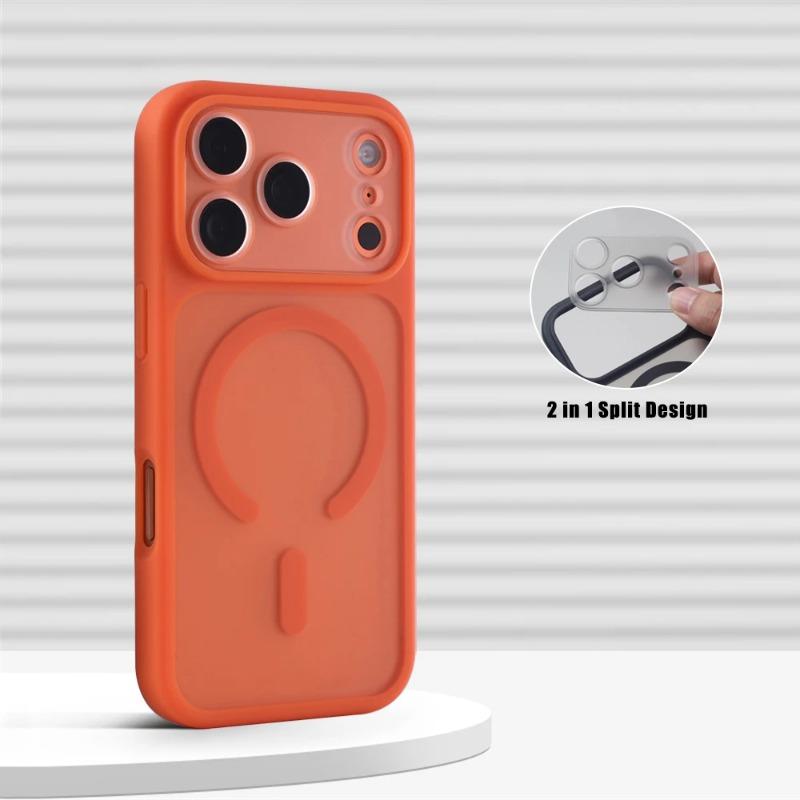 Роскошный съемный чехол 2-в-1 с защитой объектива, магнитный, для iPhone 17 Pro Max 16 15 14 13, MagSafe, матовый, полупрозрачный, противоударный