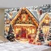 Christmas Day Party Decoration Background Cloth Winter Cottage Christmas Tree Tapestry Suitable for Room Home Decoration