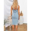 Women's Sleeveless U Neck Strap Distressed Casual Slim Fit Knee Length Denim Dress