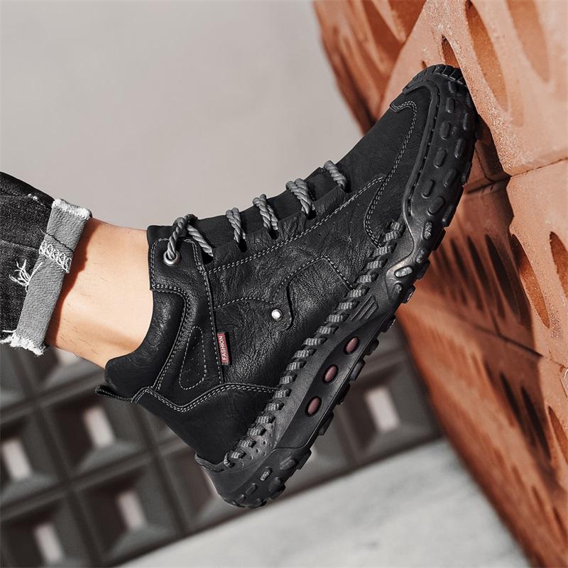 Весна/ ОсеньМужские высокие повседневные кроссовки Ручная работа Кожаная обувь Большой размер 39-48