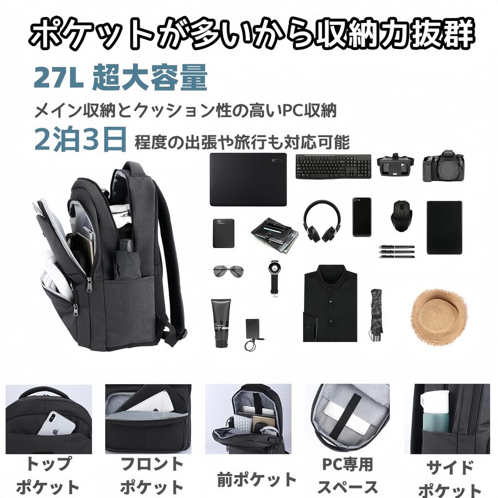 Бизнес-рюкзак, деловая сумка, легкий, большой емкости, рюкзак для ПК, YKK, застежка-молния, рюкзак для компьютера, 27 л, 17-дюймовый ноутбук, водонепроницаемый для бизнеса