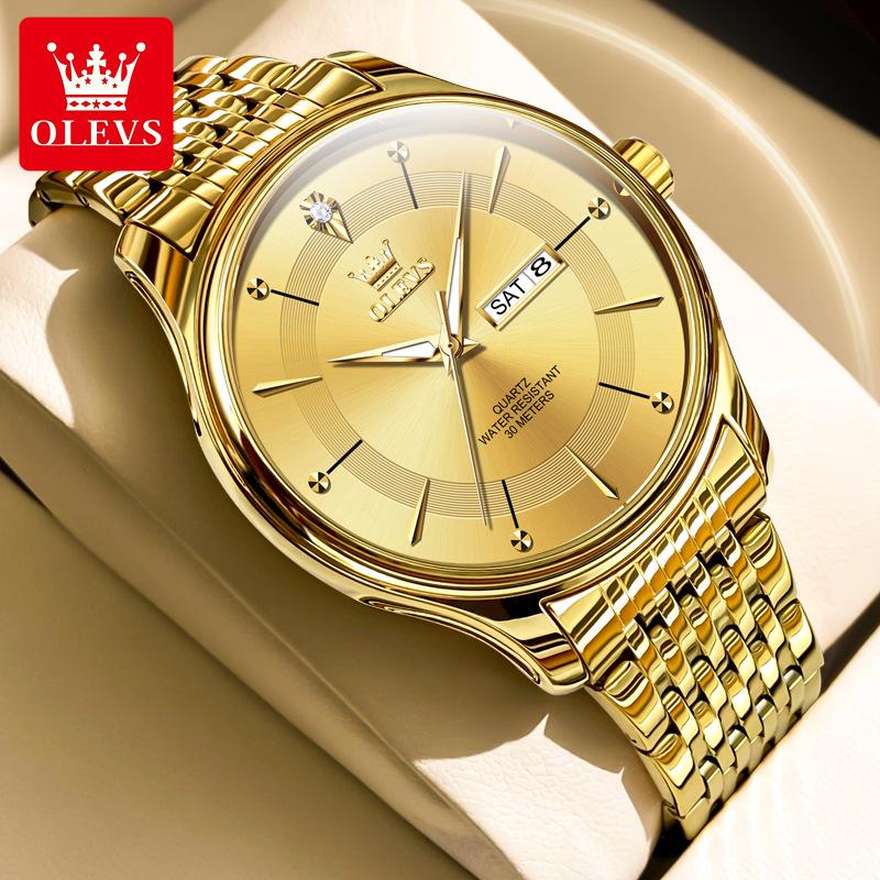 Мужские водонепроницаемые светящиеся кварцевые часы из нержавеющей стали с двойным календарем, простые деловые модные часы с большим циферблатом