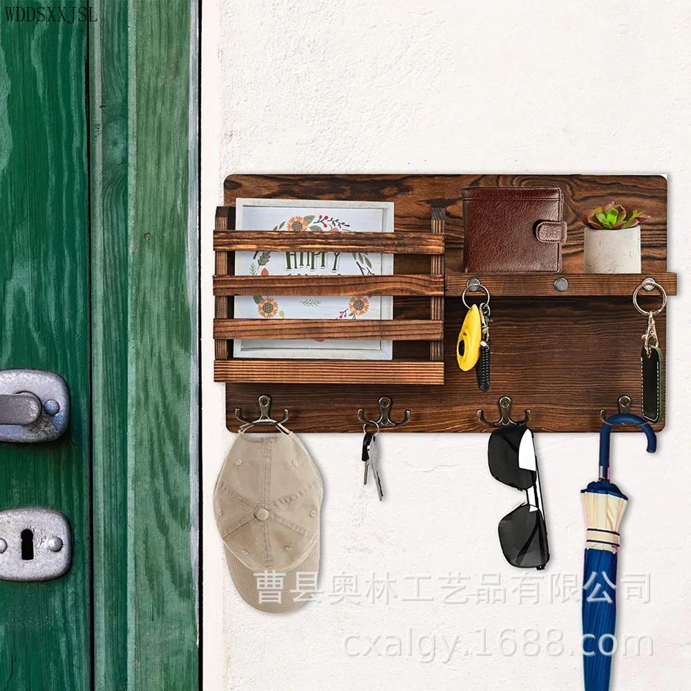 Креативная деревянная настенная полка, многофункциональный крючок для ключей, настенный стеллаж для хранения вещей в гостиной, подвесные полки для дома