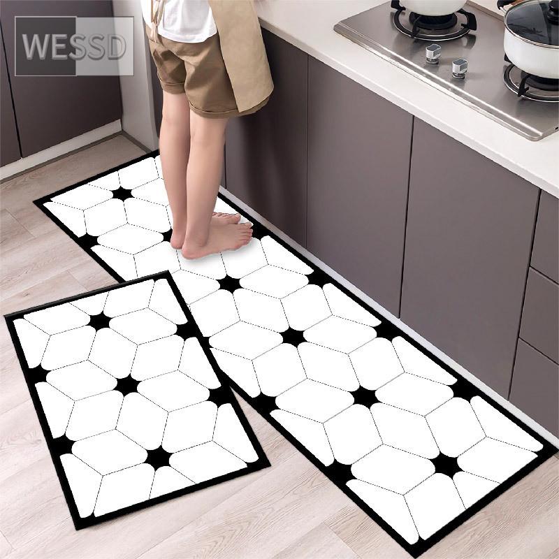 Черно-белые геометрические кухонные ковры и коврики, нескользящие 40x60 см, 40x120 см, простые наборы ковриков для ванной комнаты, 2 предмета, коврик для спальни