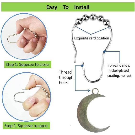 Sun Moon Celestial Shower Curtain Hooks Rings - Mid Century Abstract Boho Shower Curtain Hooks, Minimalist Vintage Cute Shower Hooks,Chic Mystic