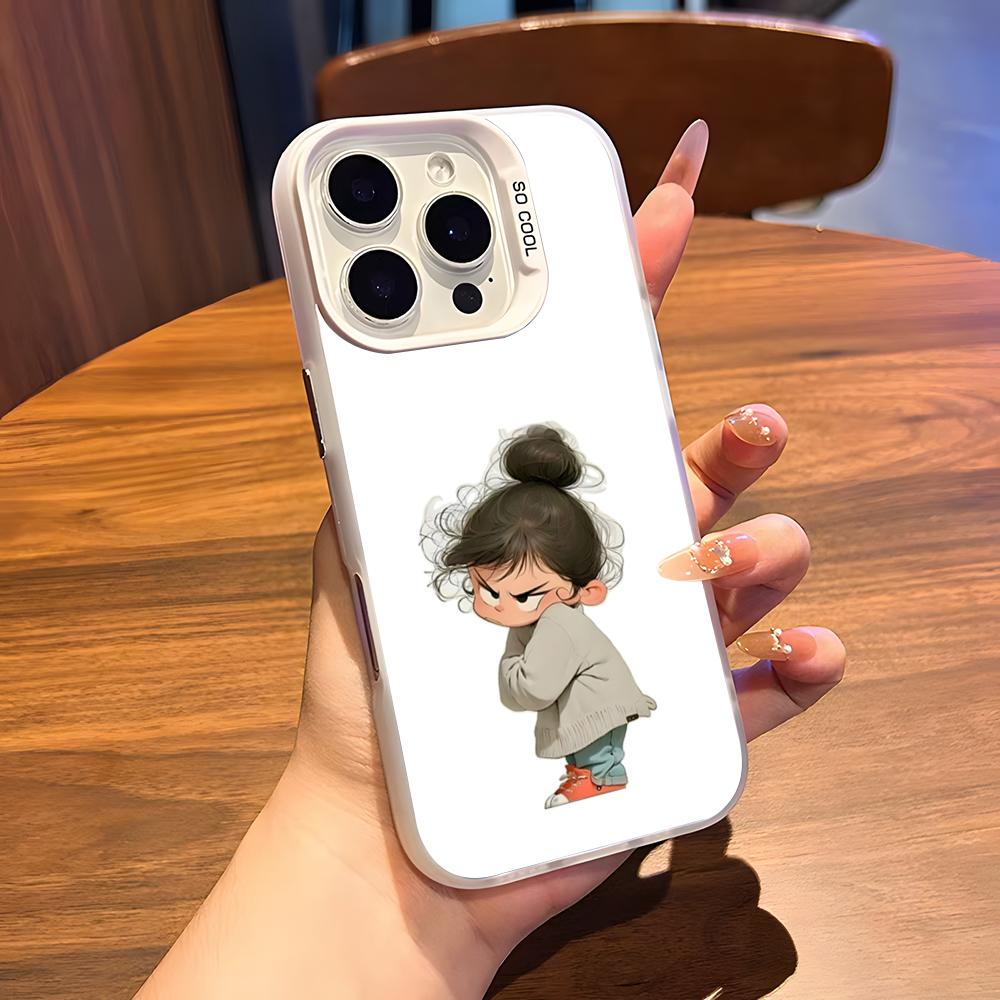 Cute Angry Little Girl Phone Case For IPhone 17 Air 16 15 14 Plus 13 12 11 Pro 7 8 XS Max XR Silver White Bumper Case