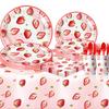 Strawberry Theme Party Paper Plate Balloon Picnic Plate Cake Plate Children'S Birthday Party Dessert Counter Decorative Cutlery