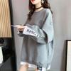 Oversized Casual Zipper Spliced Fake Two Pieces Sweatshirts Women's Letter Printed Loose Round Neck Pullovers Female Hoodie