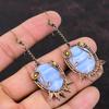 Серьги из голубого кружевного агата, серьги с медной проволокой, серьги с драгоценными камнями ручной работы, серьги-подвески из меди, ювелирные изделия с проволочной оберткой, подарок на помолвку