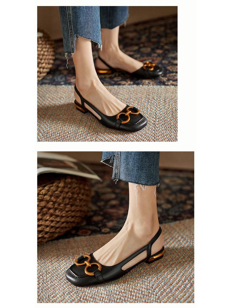 Женские ретро-босоножки с открытым носком, металлической пряжкой и низким блочным каблуком, весна/лето 2024