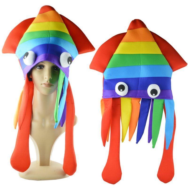 Rainbow Squid Hat Funny and Party Hats Sea Animal Hat Octopus Headdress for Halloween Party