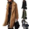 Women Autumn Winter Thickened Plush Coat Lapel Long Sleeve Woolen Coat Solid Color Casual Long Outwear