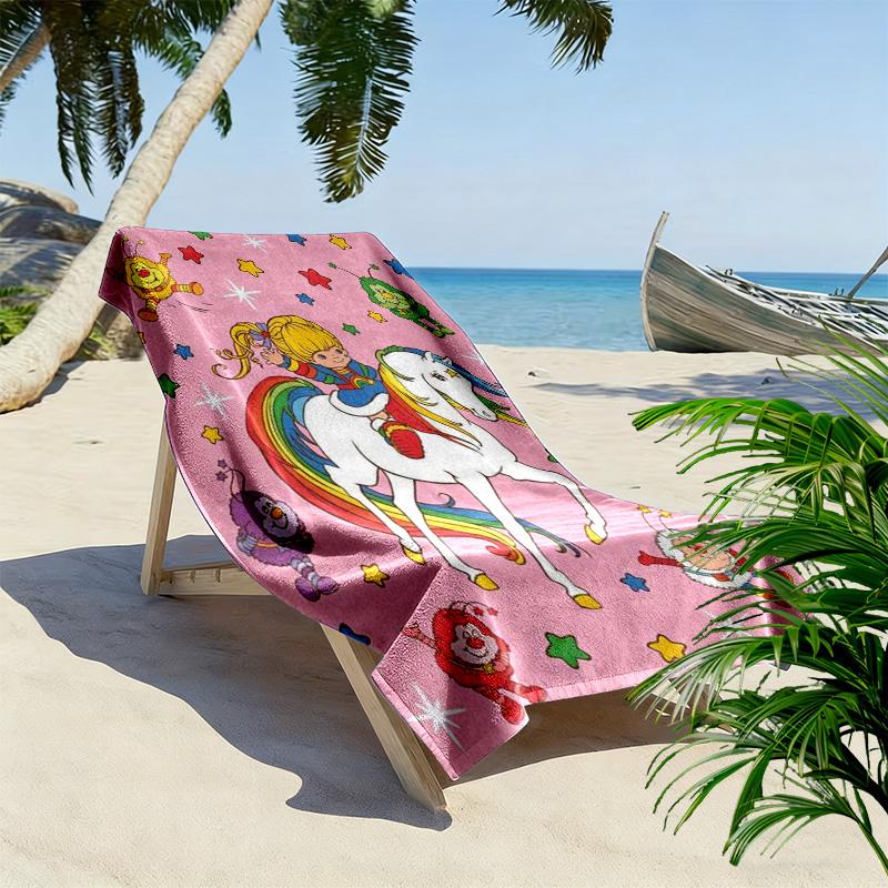 Rainbow Brite Cartoon Print Beach Towel, Large Soft Quick Dry Towel for Beach Camping Swimming