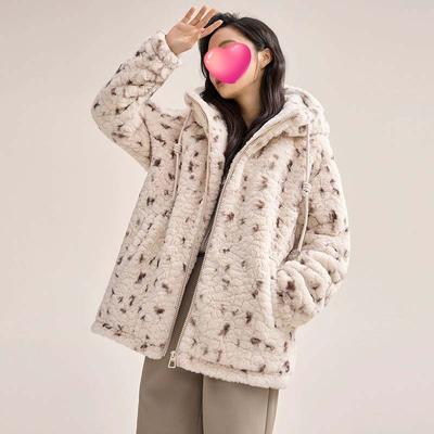 Уютная куртка с капюшоном из искусственного кроличьего меха, винтажные пятна, пушистое зимнее пальто, теплое утолщенное премиальное пальто