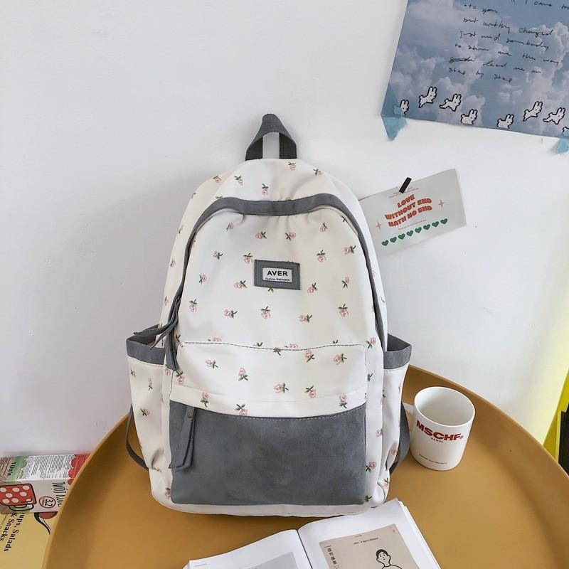Blocked Fashionable Color Flower Pattern Letter Decor Student Backpack Casual