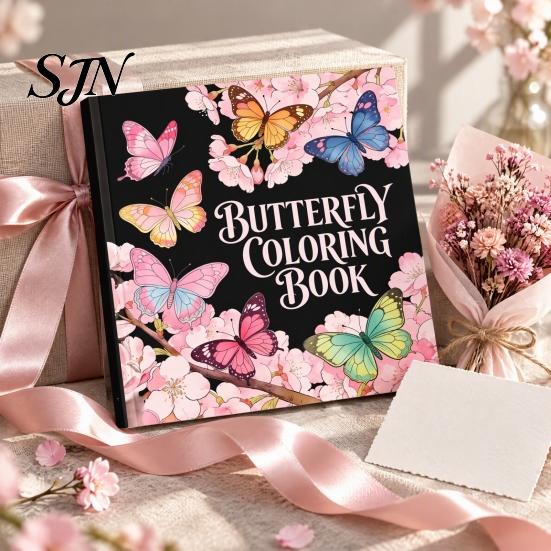 Butterfly Theme Coloring Art Book for Adults And Kids, Compact Size with Adult Stress Relief Thick Cotton Pulp Paper, Floral Patterns Drawing