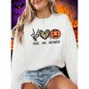 Heart Pumpkin Lantern Spider Web Print Halloween Sweatshirt Women Winter Round Neck Loose Pullover Casual Soft Top