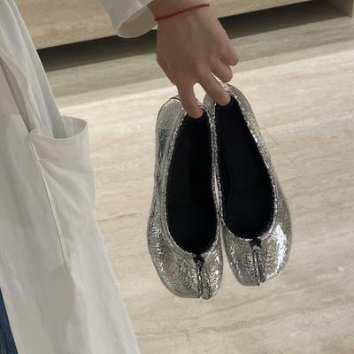 Версия из овчины~ Корейская версия из мягкой кожи, серебристые свиные копытца с раздвоенным носком, женские туфли-лодочки с открытым верхом, женские туфли на плоской подошве, французские