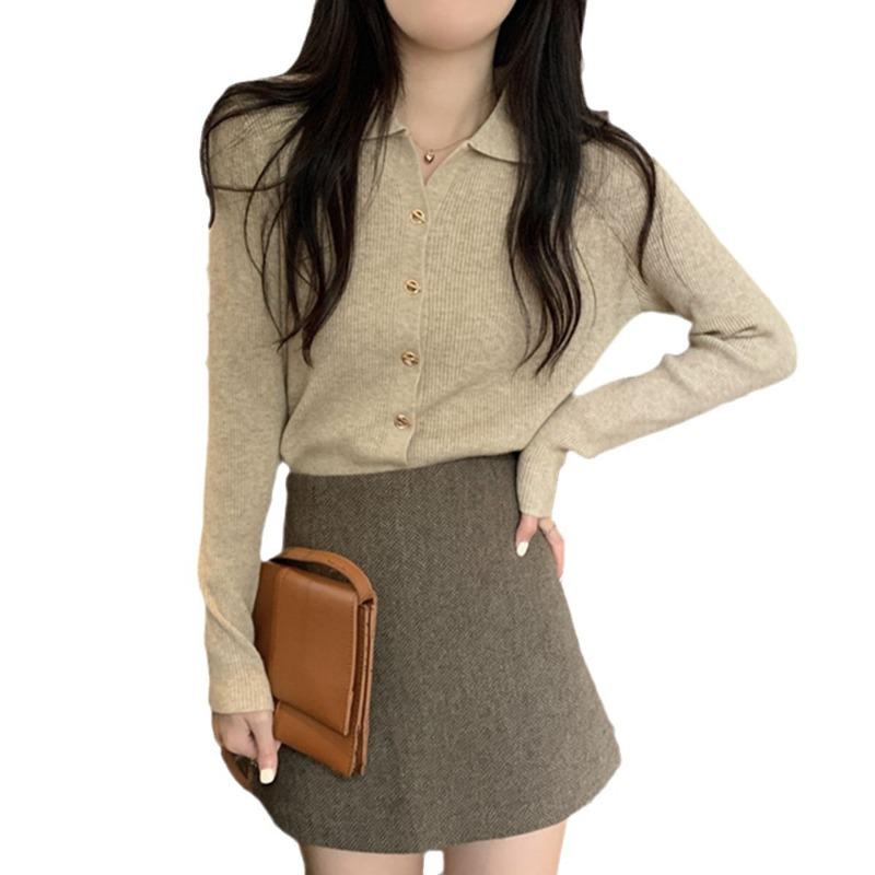 Простой темперамент Водолазка вязаный кардиган базовый топ женский осенне-зимний дизайн чувство внутренний свитер