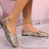 Fashion Fashion Solid Bling Flats Shoes for Women Spring Autumn 2025 Slip On Shallow Women'flats Shoes Plus Size Square Toeshoes Woman