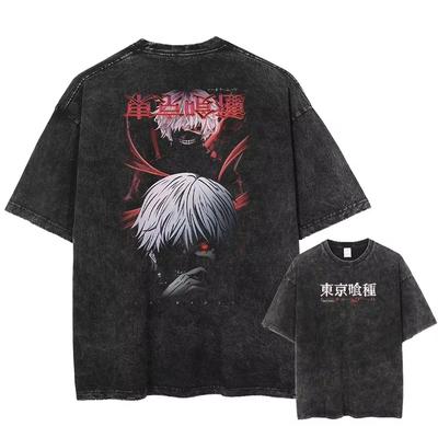 Женская выстиранная футболка с длинным рукавом Tokyo Ghoul Ken Kaneki в винтажном стиле, с круглым вырезом, аниме-рубашка для фанатов, одежда, топ