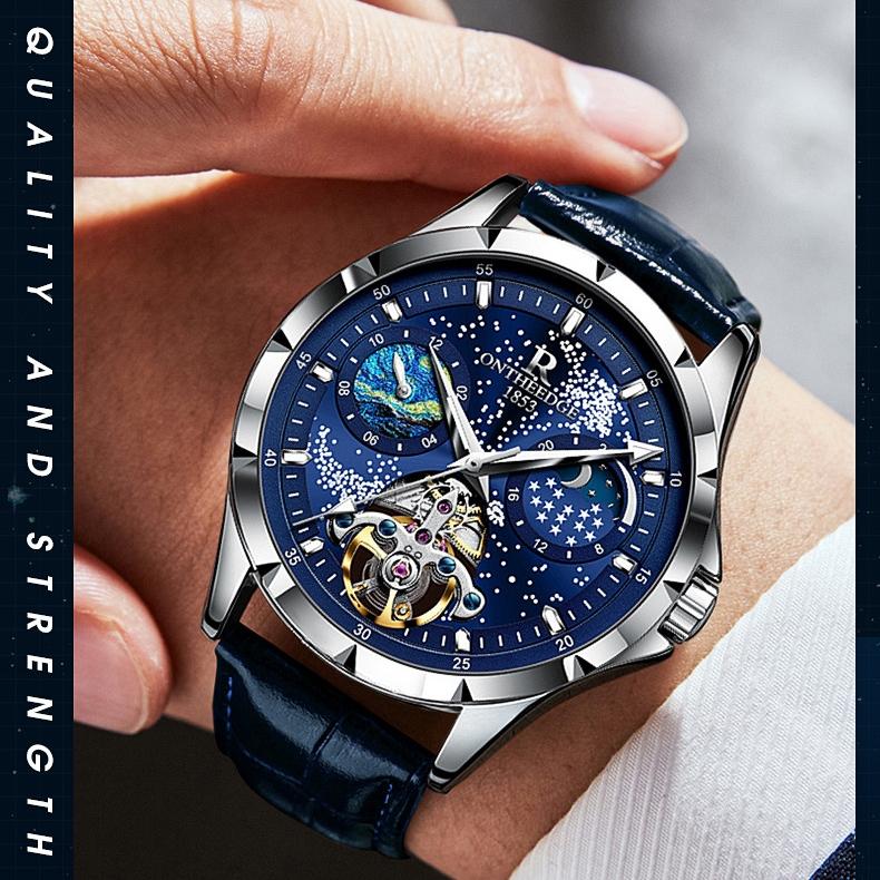 ONTHEEDGE Full Star Men's Business Watch Automatic Hollow Mechanical Watch Luminous Waterproof