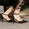Fashion Exquisite Women's High Heels Summer Party Banquet Shoes French Designer Sheos Pointed End Elegant Sequin High Heels Women Shoes