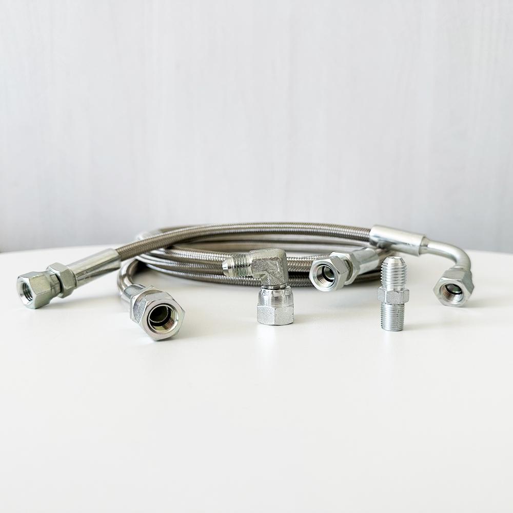 1/8 NPT Turbo Oil Feed Line AN4 Oil Return Line Kit Feed Line 30~500CM Stainless Steel Braided 0-90 Degree End Straight Hose