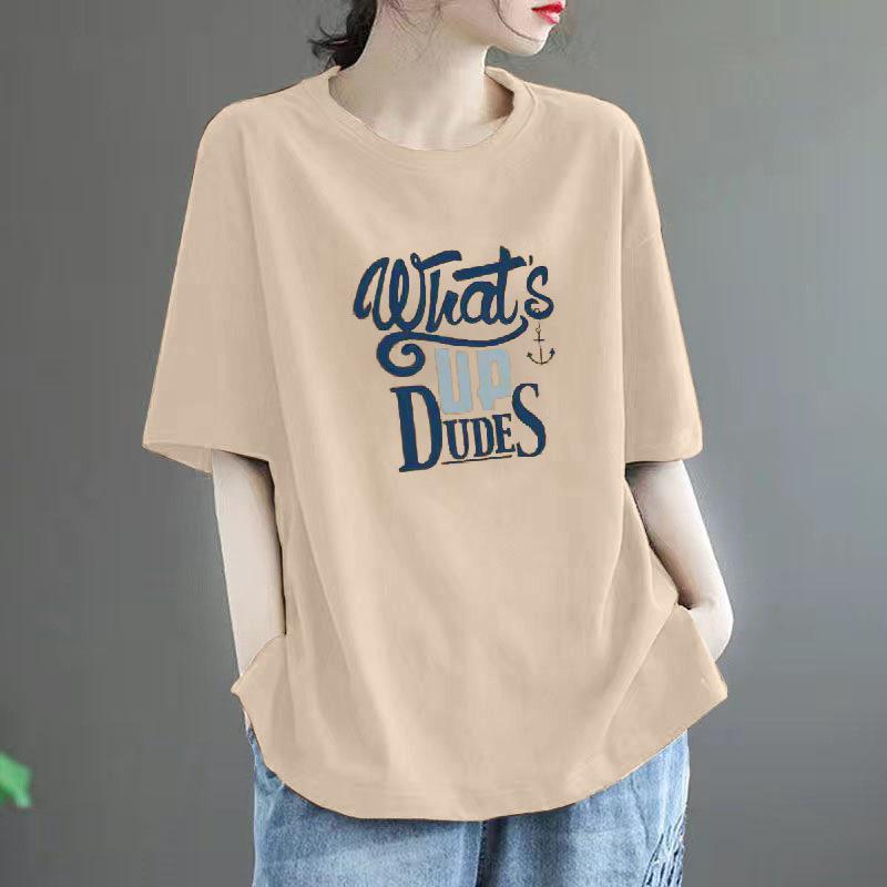 Women's Short Sleeve T Shirt O Neck Loose Solid Color 100% Cotton Casual Summer Top