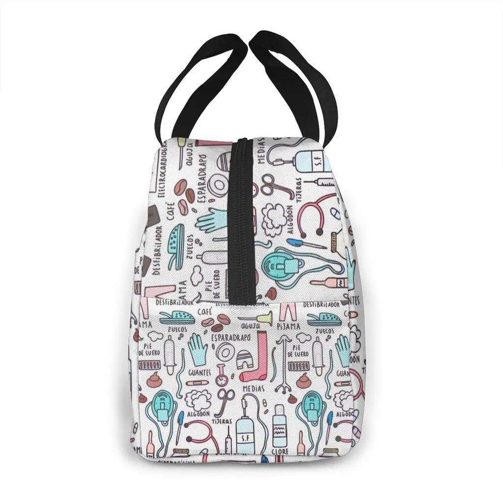 Travel Nurse Bag Insulated Lunch Bags Women Cartoon Nurse Print Food Case Cooler Warm Bento Box for Kids Lunch Box Picnic Bag