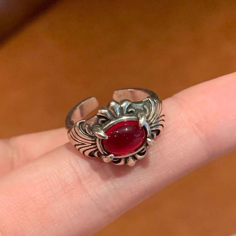 Vintage Y2k Gothic Red Crystal Cross Geometry Aesthetic Open Rings For Women Punk Creative Grunge Jewelry Accessories