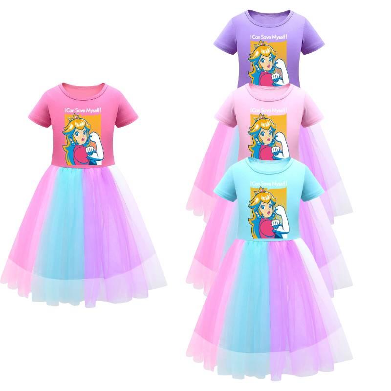 Платье для девочек Super Mario Princess Peach Rainbow Lace фиолетового, красного и розового цвета