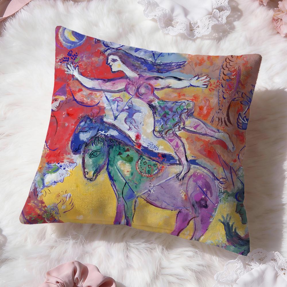 Подушка с принтом картин М. Марка и М. Шагала Премиум-комфорт Двусторонняя наволочка - Дизайн «Два в одном» для любой комнаты и салона автомобиля